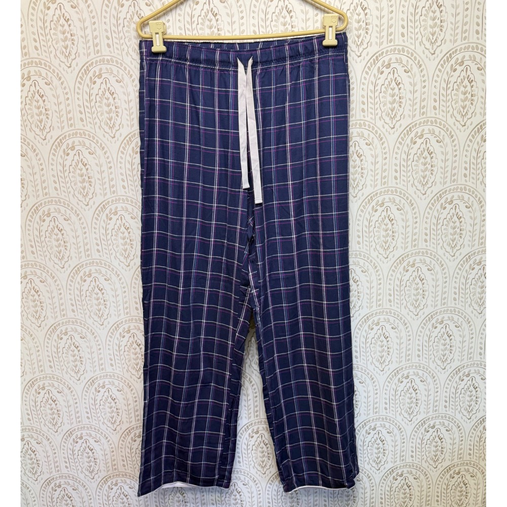 Victoria's Secret Pajama Pants Women M Navy Blue Plaid Cotton Modal‎ Sleepwear